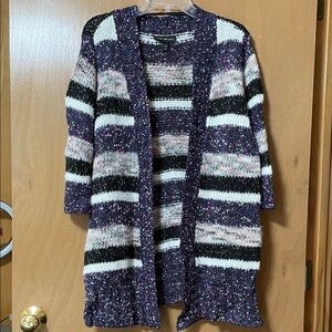 Lane Bryant Purple Black White Striped Open-Front Cardigan
